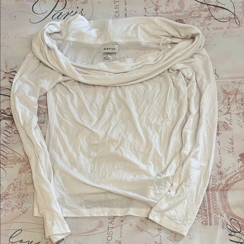 Aritzia Babaton Off-Shoulder Long Sleeve Top - Light Cream